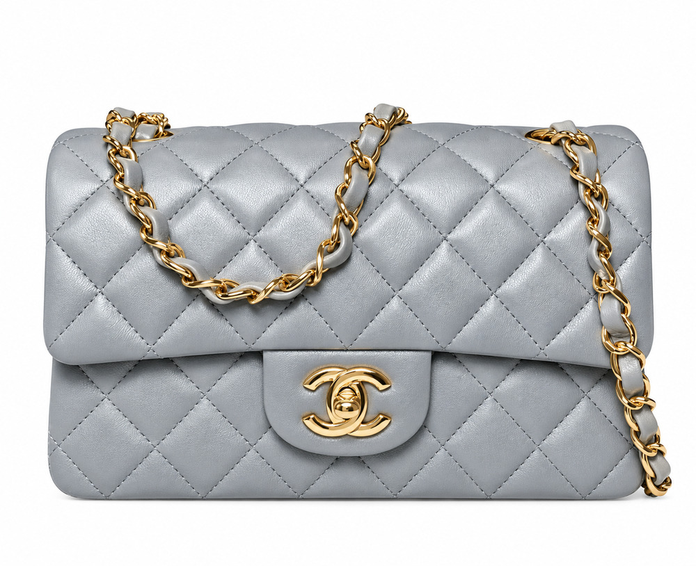 CHANEL 22A Mini Rectangular Classic Flap Grey Lambskin Gold Hardware A69900